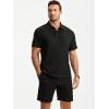 image:imageJMIERR Mens Casual 2 Pieces Summer Outfits Knit Textured Short Sleeve Polo Shirt And Shorts Vacation Beach Set for MenBlack