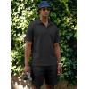 image:imageJMIERR Mens Casual 2 Pieces Summer Outfits Knit Textured Short Sleeve Polo Shirt And Shorts Vacation Beach Set for MenDark Grey