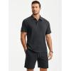 image:imageJMIERR Mens Casual 2 Pieces Summer Outfits Knit Textured Short Sleeve Polo Shirt And Shorts Vacation Beach Set for MenDark Grey