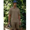 image:imageJMIERR Mens Casual 2 Pieces Summer Outfits Knit Textured Short Sleeve Polo Shirt And Shorts Vacation Beach Set for MenPale Khaki