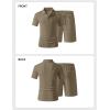 image:imageJMIERR Mens Casual 2 Pieces Summer Outfits Knit Textured Short Sleeve Polo Shirt And Shorts Vacation Beach Set for MenPale Khaki
