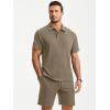 image:imageJMIERR Mens Casual 2 Pieces Summer Outfits Knit Textured Short Sleeve Polo Shirt And Shorts Vacation Beach Set for MenPale Khaki