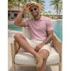 image:imageJMIERR Mens Casual Polo Shirt Summer Short Sleeve Vacation Button Beach Knit Stretchy Golf ShirtsPink