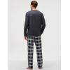 image:imageJMIERR Mens Pajamas Set 2 Piece Long Sleeve TShirt Loungewear Long Plaid Pants with PocketBlack
