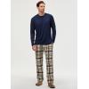 image:imageJMIERR Mens Pajamas Set 2 Piece Long Sleeve TShirt Loungewear Long Plaid Pants with PocketKhaki