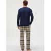 image:imageJMIERR Mens Pajamas Set 2 Piece Long Sleeve TShirt Loungewear Long Plaid Pants with PocketKhaki