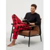 image:imageJMIERR Mens Pajamas Set 2 Piece Long Sleeve TShirt Loungewear Long Plaid Pants with PocketRed Dahlia