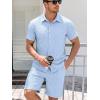 image:imageJMIERR Mens Summer 2 Piece Beach Sets Texture Short Sleeve Button Down Knit Shirts and Shorts Vacation Outfits of MenBeau Blue
