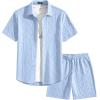 image:imageJMIERR Mens Summer 2 Piece Beach Sets Texture Short Sleeve Button Down Knit Shirts and Shorts Vacation Outfits of MenBeau Blue