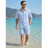 image:imageJMIERR Mens Summer 2 Piece Beach Sets Texture Short Sleeve Button Down Knit Shirts and Shorts Vacation Outfits of MenBeau Blue