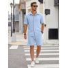 image:imageJMIERR Mens Summer 2 Piece Beach Sets Texture Short Sleeve Button Down Knit Shirts and Shorts Vacation Outfits of MenBeau Blue
