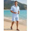 image:imageJMIERR Mens Summer 2 Piece Beach Sets Texture Short Sleeve Button Down Knit Shirts and Shorts Vacation Outfits of MenBeau Blue