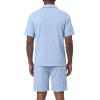 image:imageJMIERR Mens Summer 2 Piece Beach Sets Texture Short Sleeve Button Down Knit Shirts and Shorts Vacation Outfits of MenBeau Blue