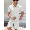 image:imageJMIERR Mens Summer 2 Piece Beach Sets Texture Short Sleeve Button Down Knit Shirts and Shorts Vacation Outfits of MenBeige