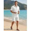 image:imageJMIERR Mens Summer 2 Piece Beach Sets Texture Short Sleeve Button Down Knit Shirts and Shorts Vacation Outfits of MenBeige