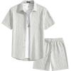 image:imageJMIERR Mens Summer 2 Piece Beach Sets Texture Short Sleeve Button Down Knit Shirts and Shorts Vacation Outfits of MenBeige