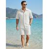 image:imageJMIERR Mens Summer 2 Piece Beach Sets Texture Short Sleeve Button Down Knit Shirts and Shorts Vacation Outfits of MenBeige
