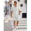 image:imageJMIERR Mens Summer 2 Piece Beach Sets Texture Short Sleeve Button Down Knit Shirts and Shorts Vacation Outfits of MenBeige