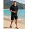 image:imageJMIERR Mens Summer 2 Piece Beach Sets Texture Short Sleeve Button Down Knit Shirts and Shorts Vacation Outfits of MenBlack
