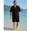 image:imageJMIERR Mens Summer 2 Piece Beach Sets Texture Short Sleeve Button Down Knit Shirts and Shorts Vacation Outfits of MenBlack