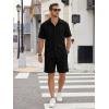 image:imageJMIERR Mens Summer 2 Piece Beach Sets Texture Short Sleeve Button Down Knit Shirts and Shorts Vacation Outfits of MenBlack