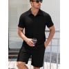 image:imageJMIERR Mens Summer 2 Piece Beach Sets Texture Short Sleeve Button Down Knit Shirts and Shorts Vacation Outfits of MenBlack