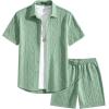 image:imageJMIERR Mens Summer 2 Piece Beach Sets Texture Short Sleeve Button Down Knit Shirts and Shorts Vacation Outfits of MenGreen