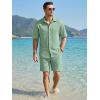 image:imageJMIERR Mens Summer 2 Piece Beach Sets Texture Short Sleeve Button Down Knit Shirts and Shorts Vacation Outfits of MenGreen
