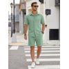 image:imageJMIERR Mens Summer 2 Piece Beach Sets Texture Short Sleeve Button Down Knit Shirts and Shorts Vacation Outfits of MenGreen