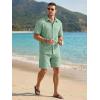 image:imageJMIERR Mens Summer 2 Piece Beach Sets Texture Short Sleeve Button Down Knit Shirts and Shorts Vacation Outfits of MenGreen