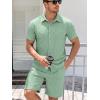 image:imageJMIERR Mens Summer 2 Piece Beach Sets Texture Short Sleeve Button Down Knit Shirts and Shorts Vacation Outfits of MenGreen