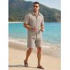image:imageJMIERR Mens Summer 2 Piece Beach Sets Texture Short Sleeve Button Down Knit Shirts and Shorts Vacation Outfits of MenKhaki