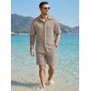 image:imageJMIERR Mens Summer 2 Piece Beach Sets Texture Short Sleeve Button Down Knit Shirts and Shorts Vacation Outfits of MenKhaki