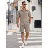 image:imageJMIERR Mens Summer 2 Piece Beach Sets Texture Short Sleeve Button Down Knit Shirts and Shorts Vacation Outfits of MenKhaki
