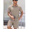 image:imageJMIERR Mens Summer 2 Piece Beach Sets Texture Short Sleeve Button Down Knit Shirts and Shorts Vacation Outfits of MenKhaki