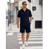 image:imageJMIERR Mens Summer 2 Piece Beach Sets Texture Short Sleeve Button Down Knit Shirts and Shorts Vacation Outfits of MenNavy Blue