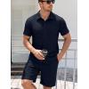 image:imageJMIERR Mens Summer 2 Piece Beach Sets Texture Short Sleeve Button Down Knit Shirts and Shorts Vacation Outfits of MenNavy Blue