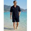 image:imageJMIERR Mens Summer 2 Piece Beach Sets Texture Short Sleeve Button Down Knit Shirts and Shorts Vacation Outfits of MenNavy Blue
