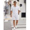 image:imageJMIERR Mens Summer 2 Piece Beach Sets Texture Short Sleeve Button Down Knit Shirts and Shorts Vacation Outfits of MenWhite