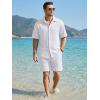 image:imageJMIERR Mens Summer 2 Piece Beach Sets Texture Short Sleeve Button Down Knit Shirts and Shorts Vacation Outfits of MenWhite
