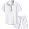 image:imageJMIERR Mens Summer 2 Piece Beach Sets Texture Short Sleeve Button Down Knit Shirts and Shorts Vacation Outfits of MenWhite