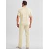image:imageJMIERR Mens Summer 2 Piece Outfits Short Sets Beach Waffle 14 Zip Polo Shirts Casual Loose Pant LoungewearBeige