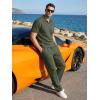 image:imageJMIERR Mens Summer 2 Piece Outfits Short Sets Beach Waffle 14 Zip Polo Shirts Casual Loose Pant LoungewearGreen