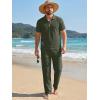 image:imageJMIERR Mens Summer 2 Piece Outfits Short Sets Beach Waffle 14 Zip Polo Shirts Casual Loose Pant LoungewearGreen