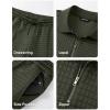 image:imageJMIERR Mens Summer 2 Piece Outfits Short Sets Beach Waffle 14 Zip Polo Shirts Casual Loose Pant LoungewearGreen