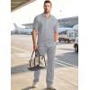 image:imageJMIERR Mens Summer 2 Piece Outfits Short Sets Beach Waffle 14 Zip Polo Shirts Casual Loose Pant LoungewearGrey
