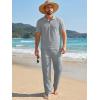 image:imageJMIERR Mens Summer 2 Piece Outfits Short Sets Beach Waffle 14 Zip Polo Shirts Casual Loose Pant LoungewearGrey