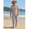 image:imageJMIERR Mens Summer 2 Piece Outfits Short Sets Beach Waffle 14 Zip Polo Shirts Casual Loose Pant LoungewearKhaki