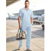 image:imageJMIERR Mens Summer 2 Piece Outfits Short Sets Beach Waffle 14 Zip Polo Shirts Casual Loose Pant LoungewearLight Blue