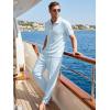 image:imageJMIERR Mens Summer 2 Piece Outfits Short Sets Beach Waffle 14 Zip Polo Shirts Casual Loose Pant LoungewearLight Blue